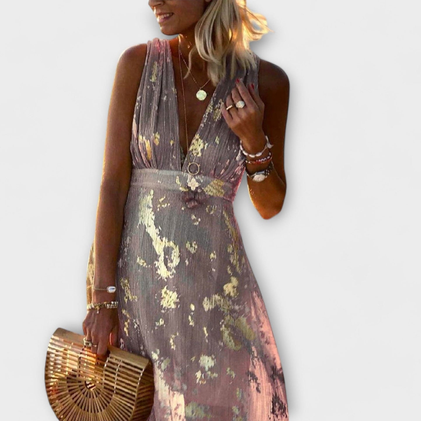 Vestido fluido con escote en V y detalles de lentejuelas Vestido fluido con escote en V y detalles de lentejuelas A minha loja