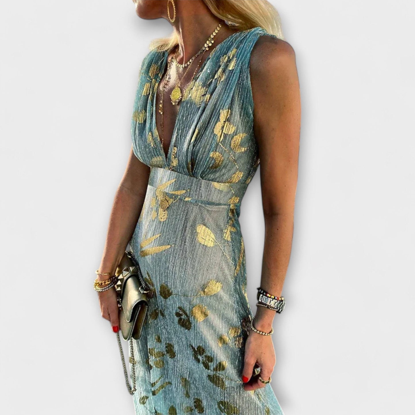 Vestido fluido con escote en V y detalles de lentejuelas Vestido fluido con escote en V y detalles de lentejuelas A minha loja