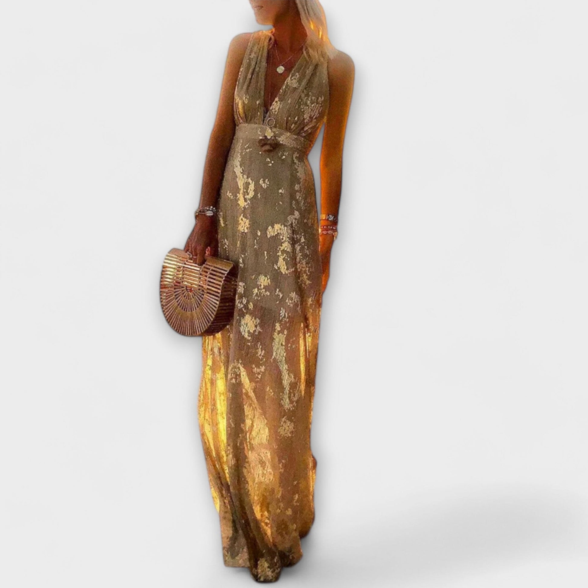 Vestido fluido con escote en V y detalles de lentejuelas Vestido fluido con escote en V y detalles de lentejuelas A minha loja