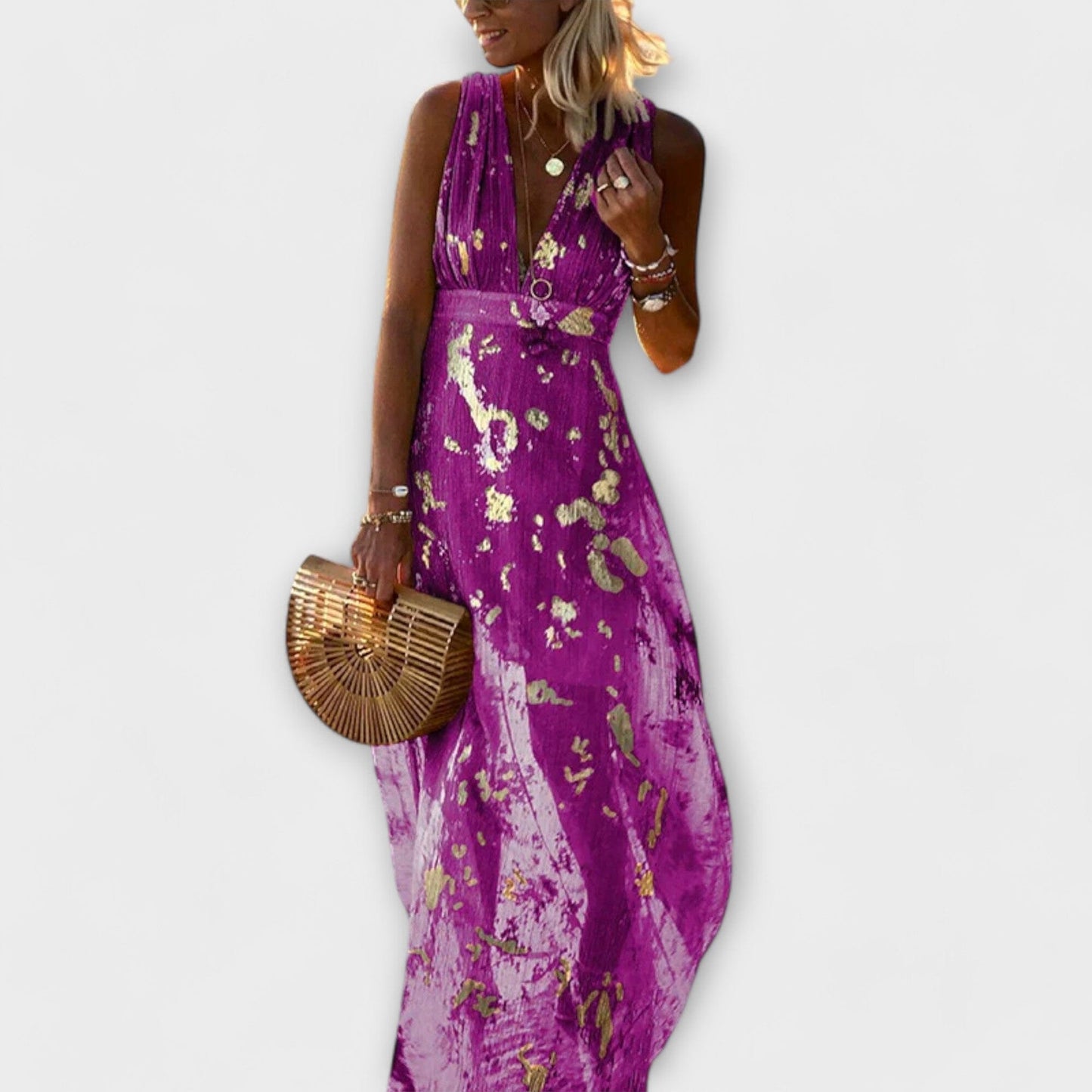 Vestido fluido con escote en V y detalles de lentejuelas Vestido fluido con escote en V y detalles de lentejuelas A minha loja Lila XS