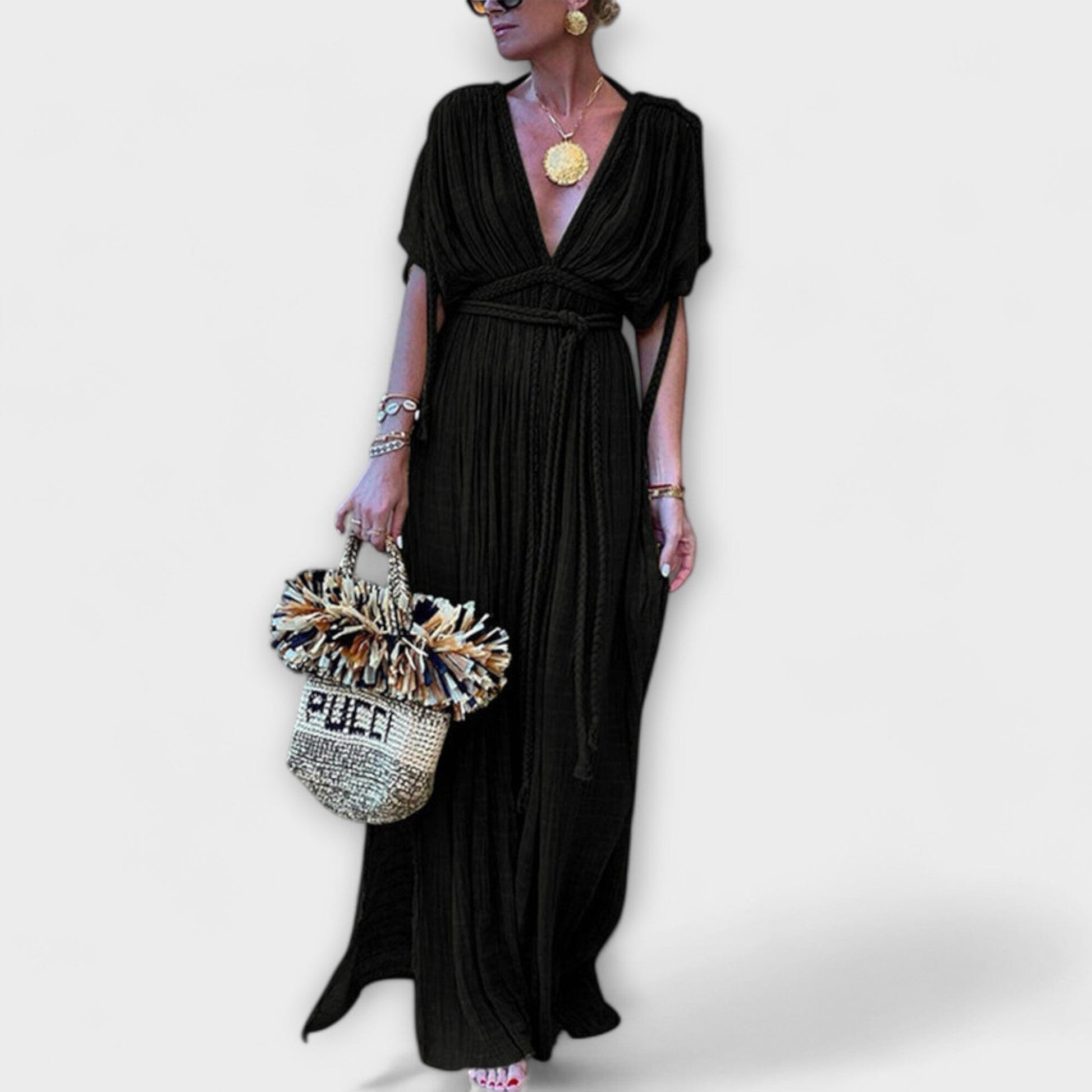 Vestido largo estilo kimono con inspiración griega Vestido largo estilo kimono con inspiración griega A minha loja Negro Einheitsgröße