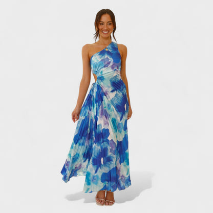Maribel – Vestido Asimétrico Plisado Floral