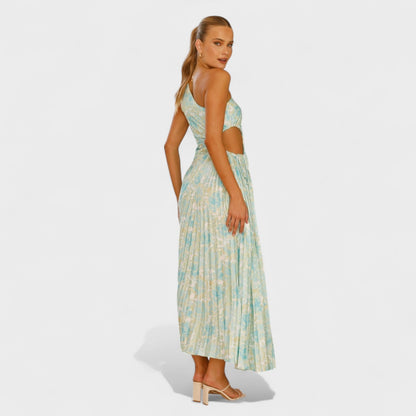 Maribel – Vestido Asimétrico Plisado Floral