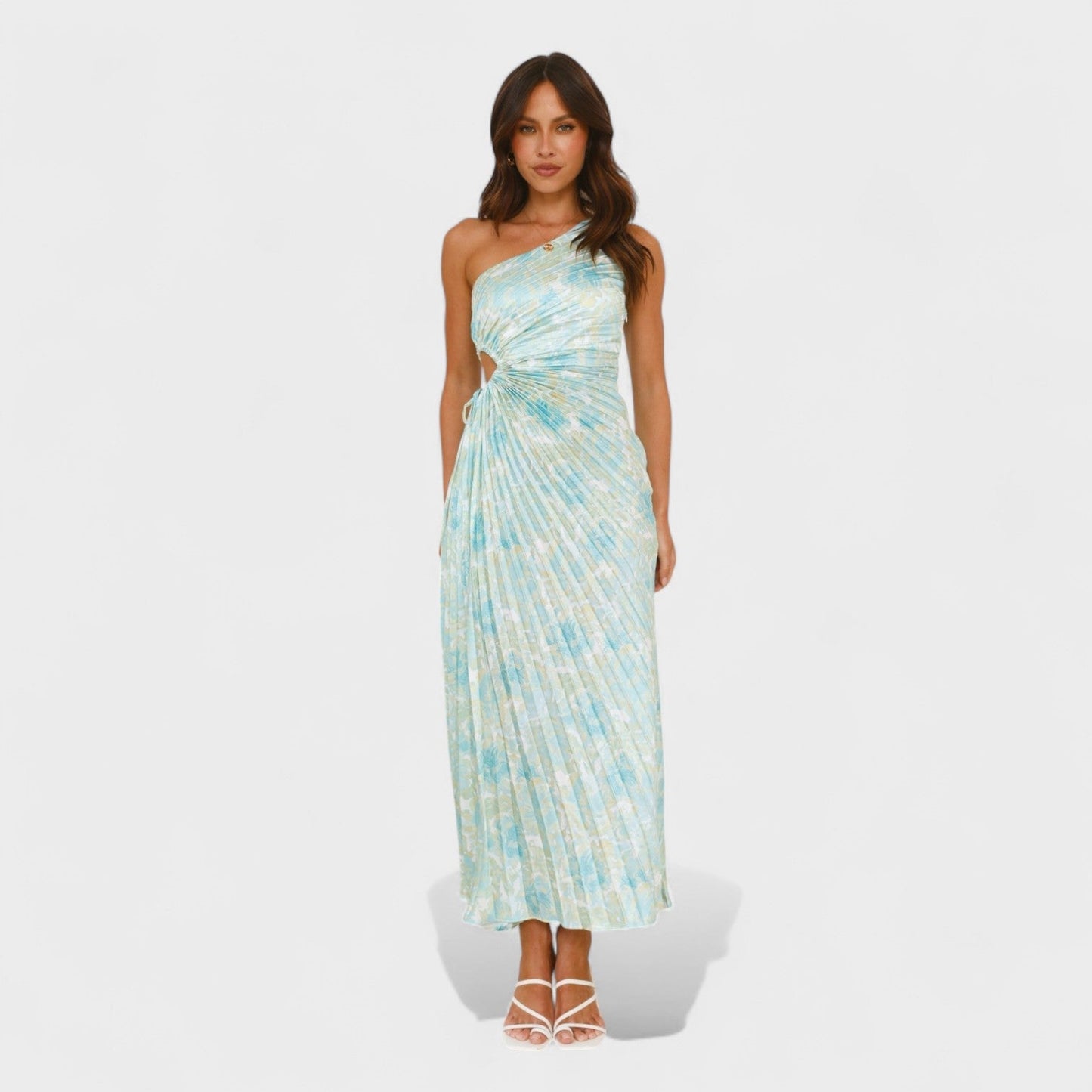 Maribel – Vestido Asimétrico Plisado Floral