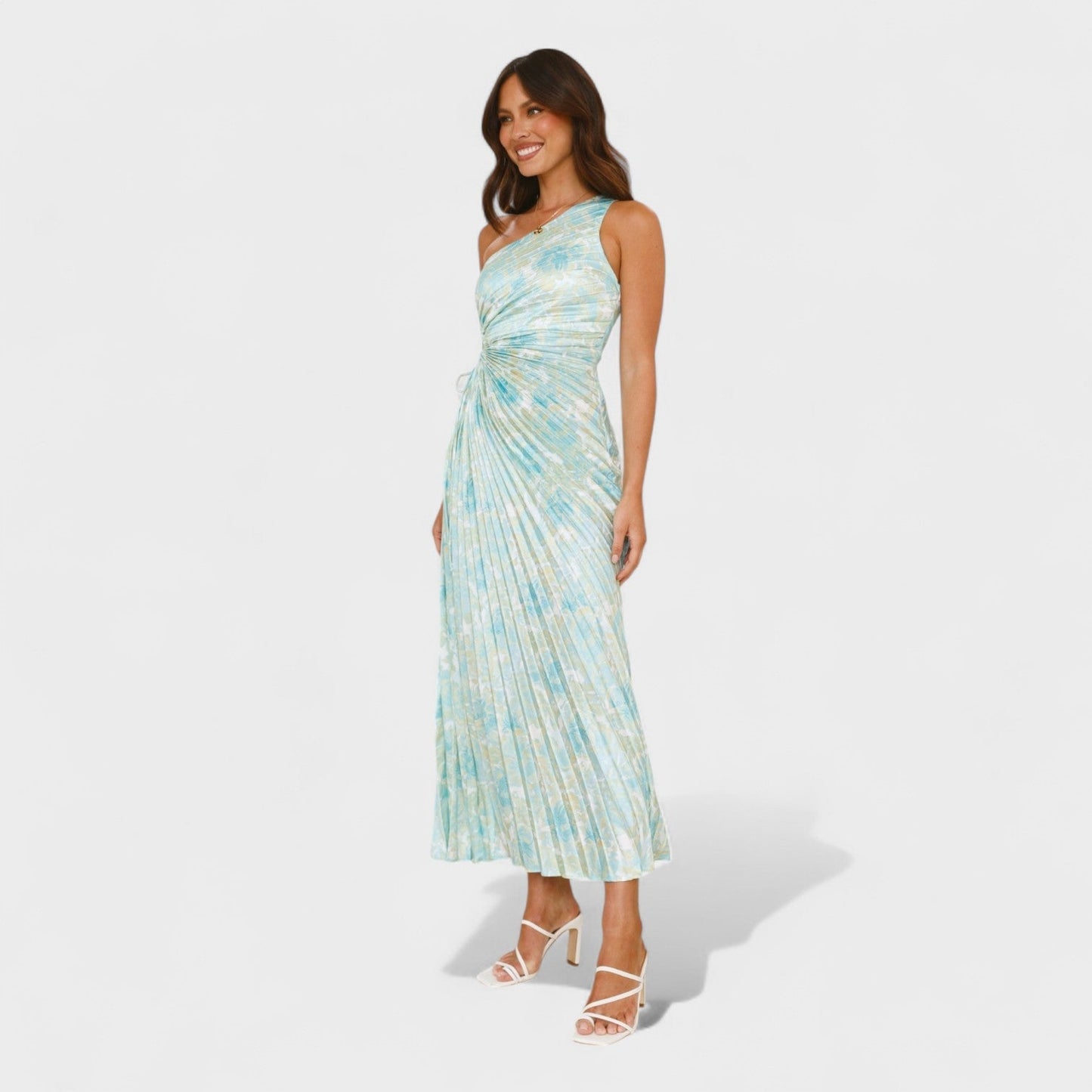 Maribel – Vestido Asimétrico Plisado Floral