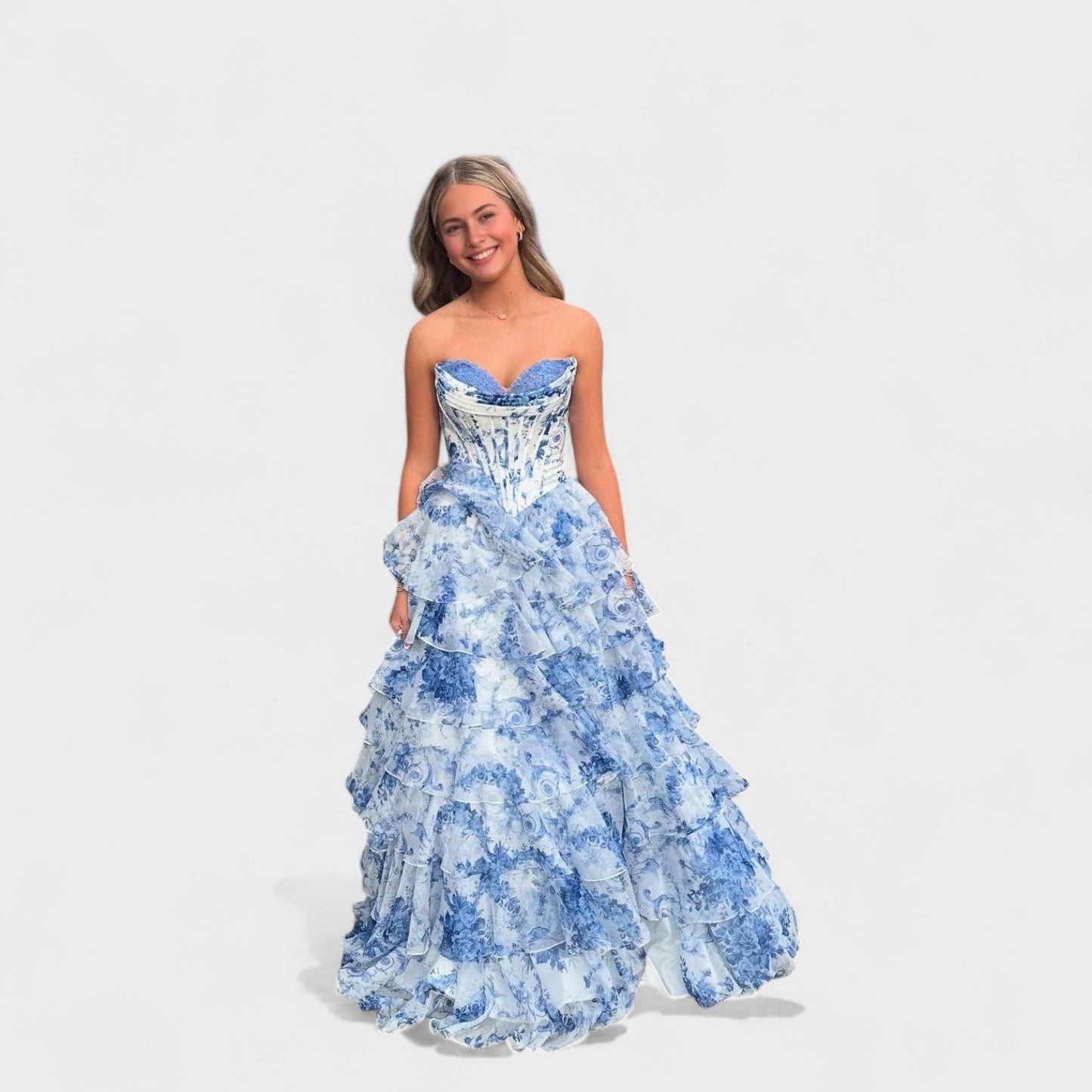 Florencia Azul – Vestido Corset con Volantes
