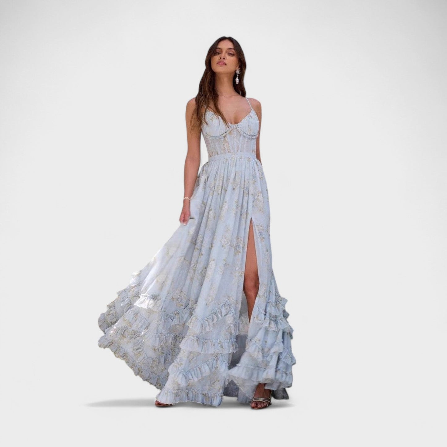 Florencia – Vestido largo bohemio con abertura y volantes.