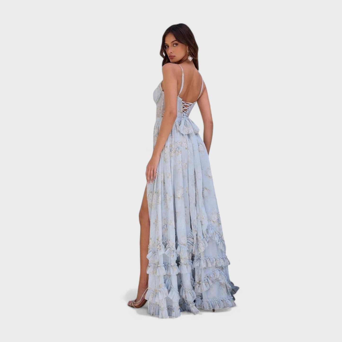 Florencia – Vestido largo bohemio con abertura y volantes.