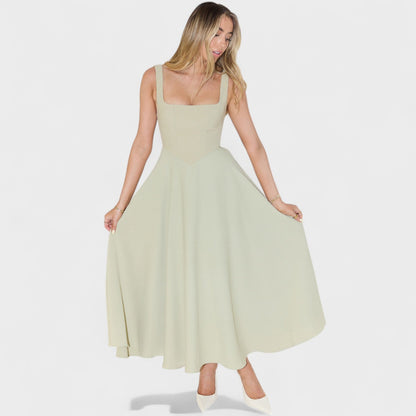 Maribel – Vestido Midi con Escote Cuadrado