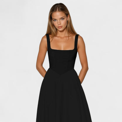 Maribel – Vestido Midi con Escote Cuadrado