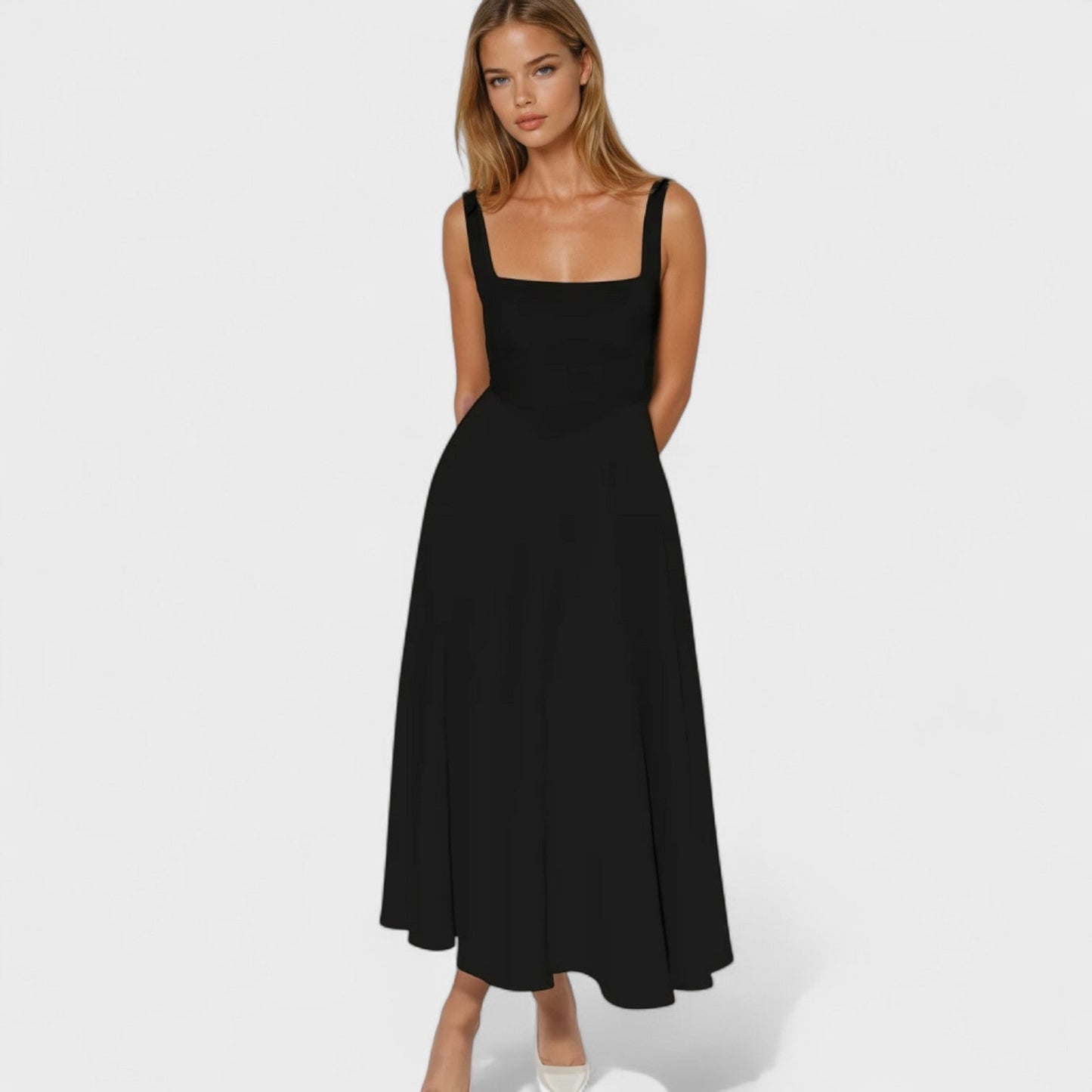 Maribel – Vestido Midi con Escote Cuadrado