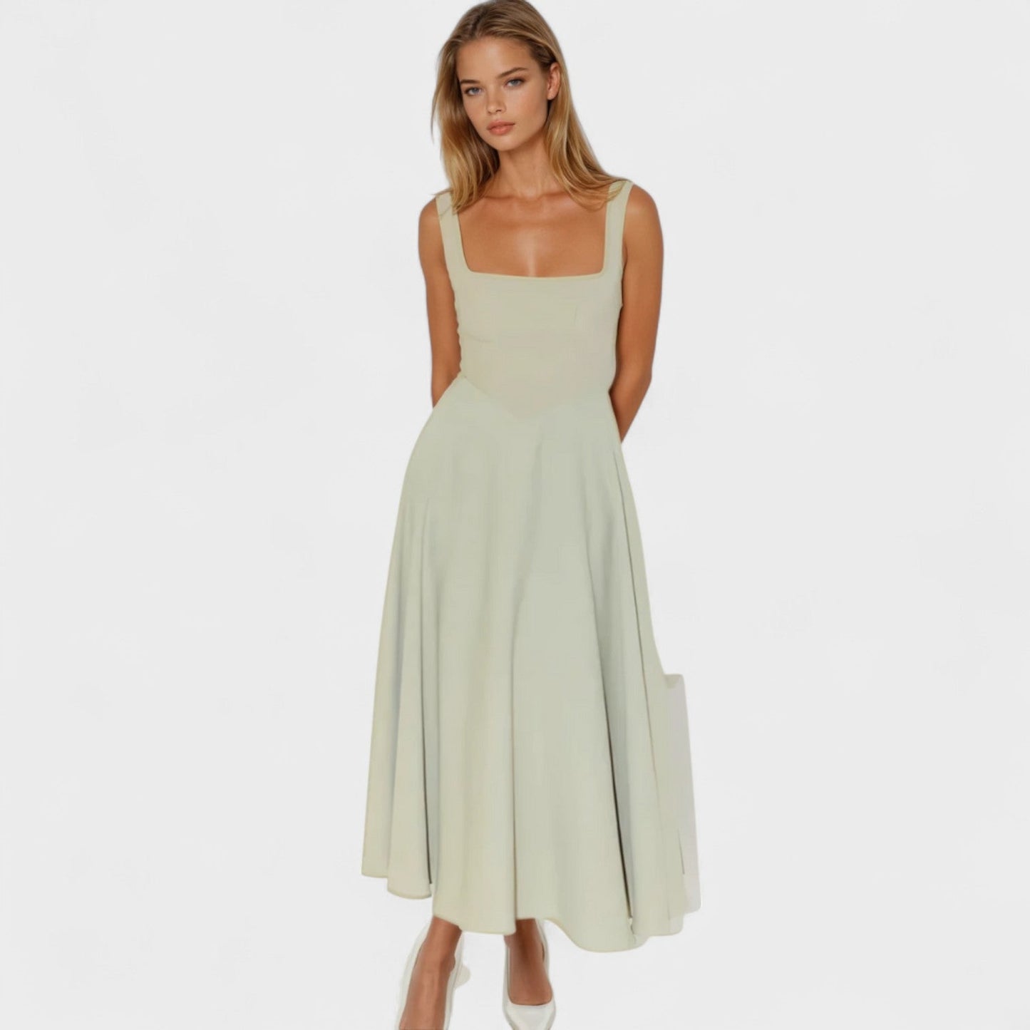 Maribel – Vestido Midi con Escote Cuadrado
