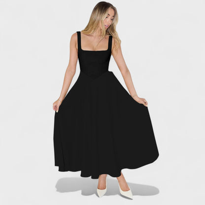 Maribel – Vestido Midi con Escote Cuadrado