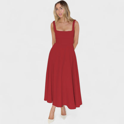 Maribel – Vestido Midi con Escote Cuadrado
