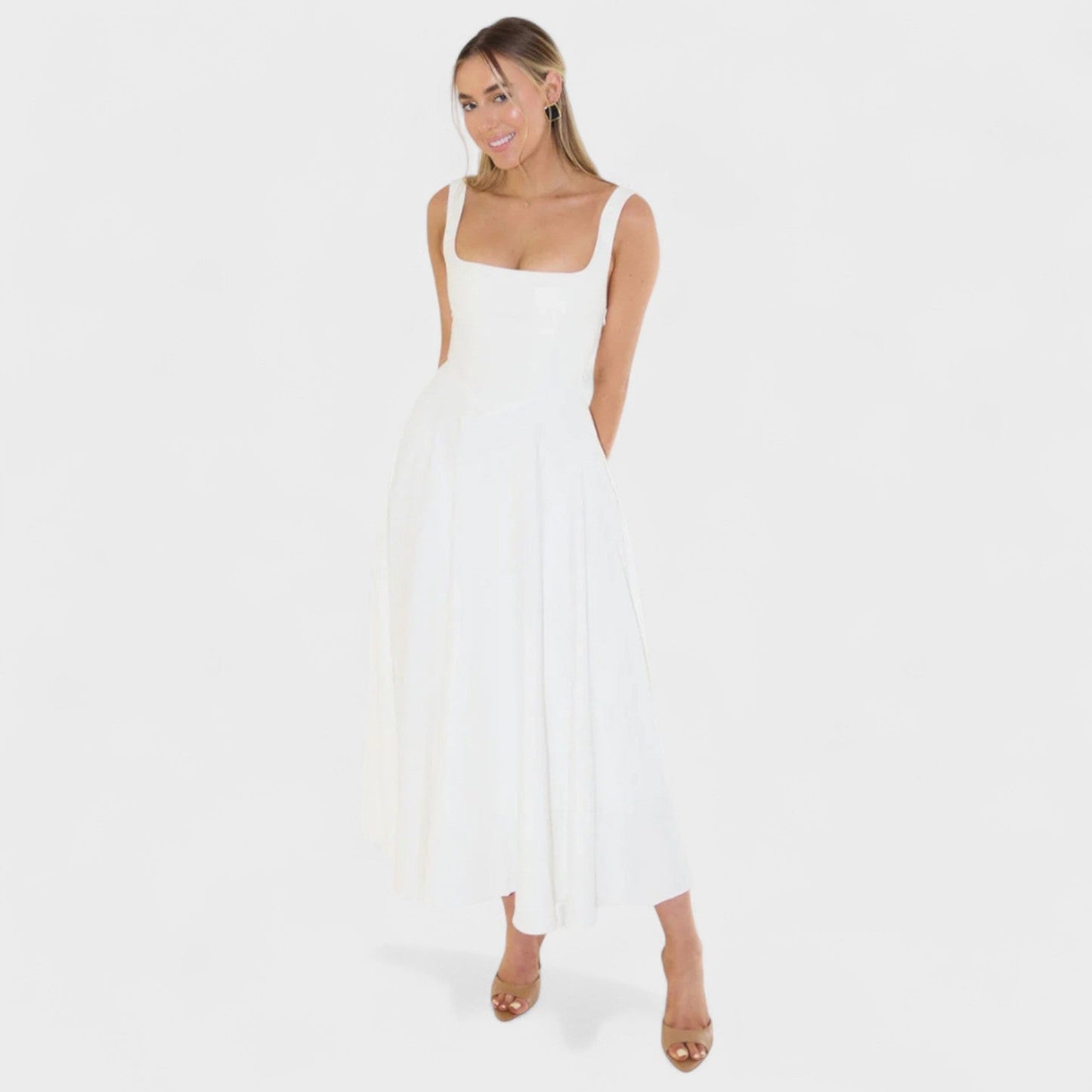 Maribel – Vestido Midi con Escote Cuadrado