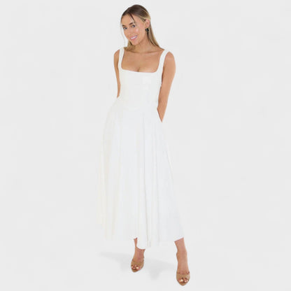 Maribel – Vestido Midi con Escote Cuadrado