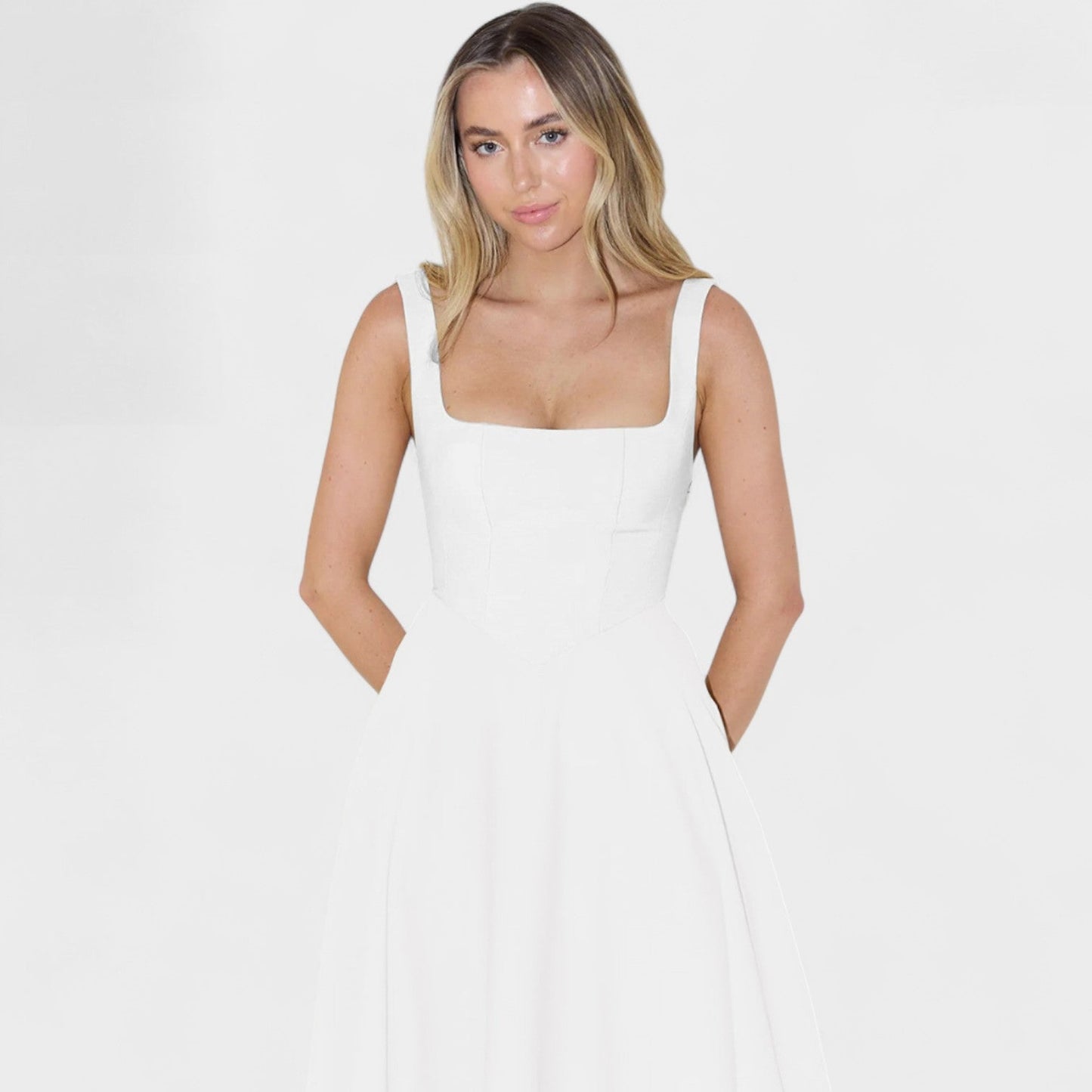 Maribel – Vestido Midi con Escote Cuadrado