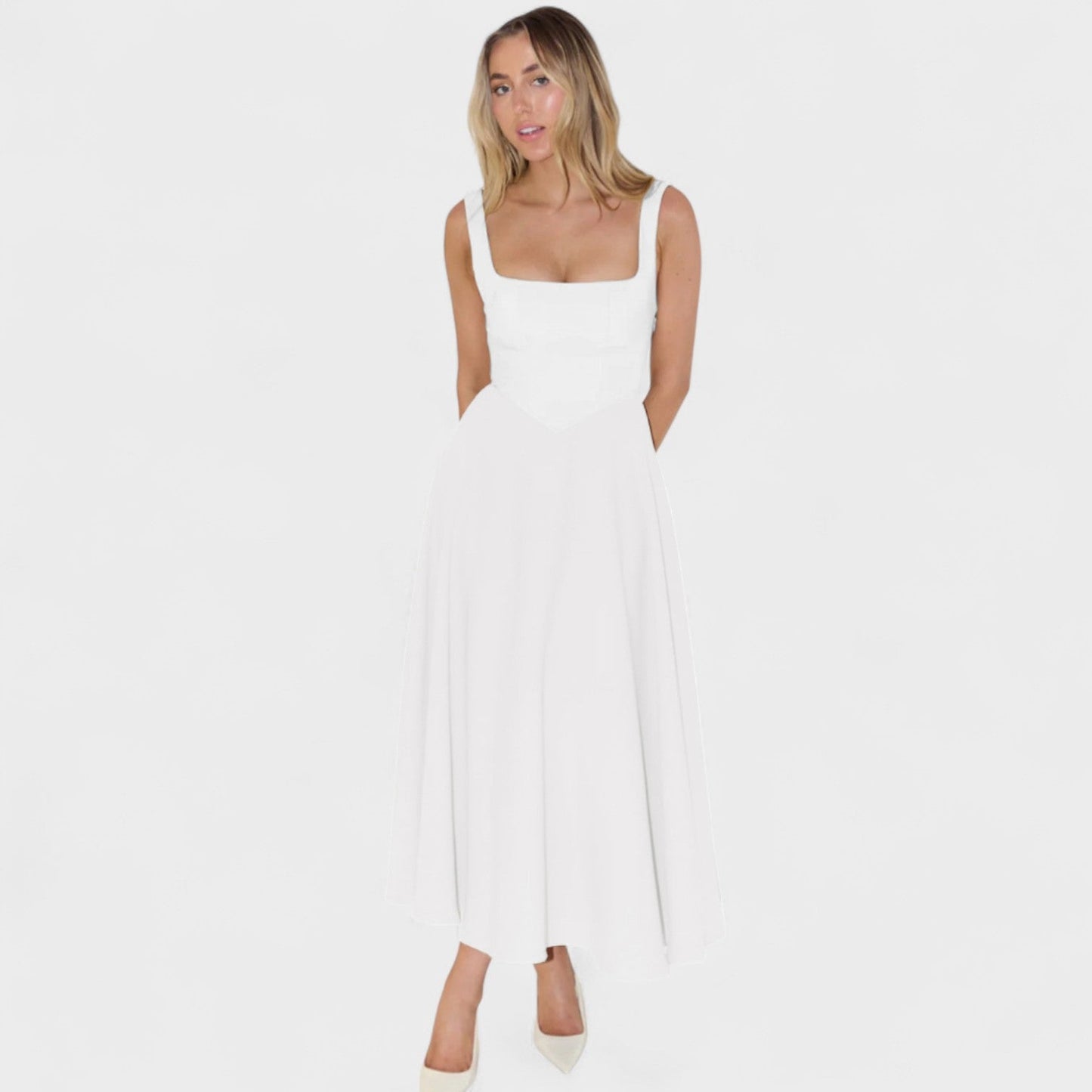 Maribel – Vestido Midi con Escote Cuadrado