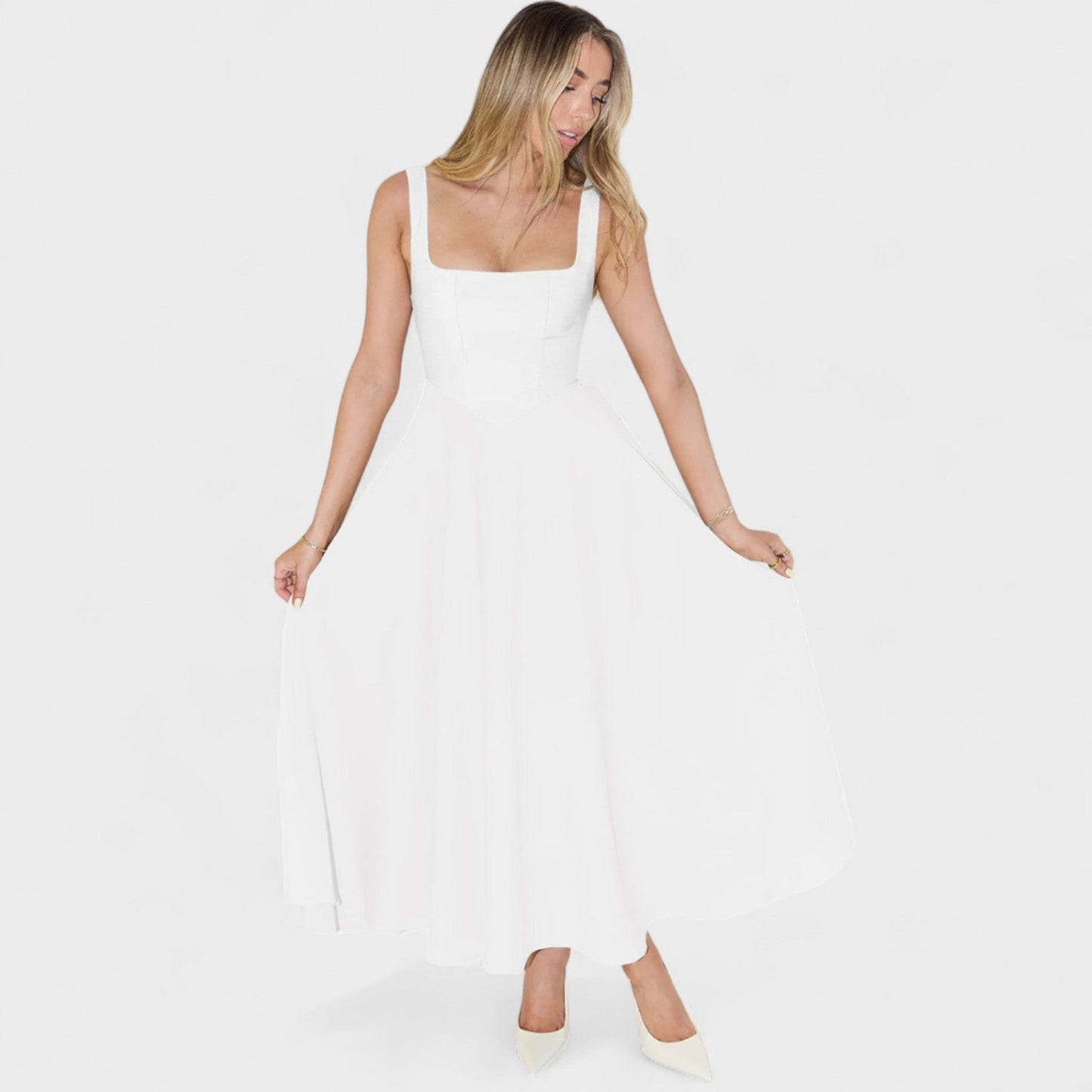 Maribel – Vestido Midi con Escote Cuadrado