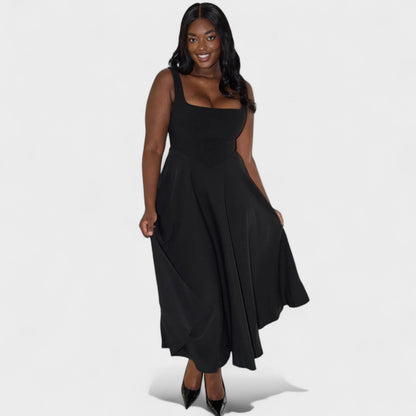 Maribel – Vestido Midi con Escote Cuadrado