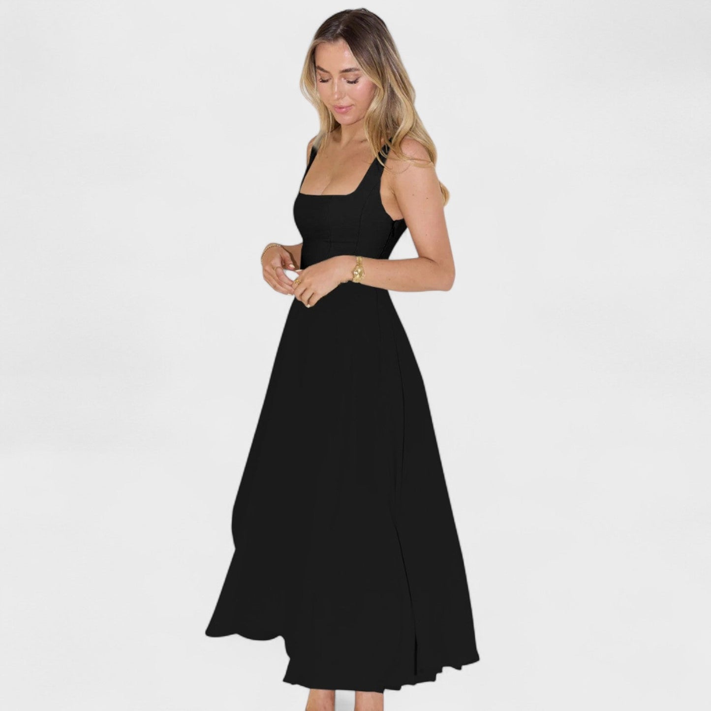 Maribel – Vestido Midi con Escote Cuadrado