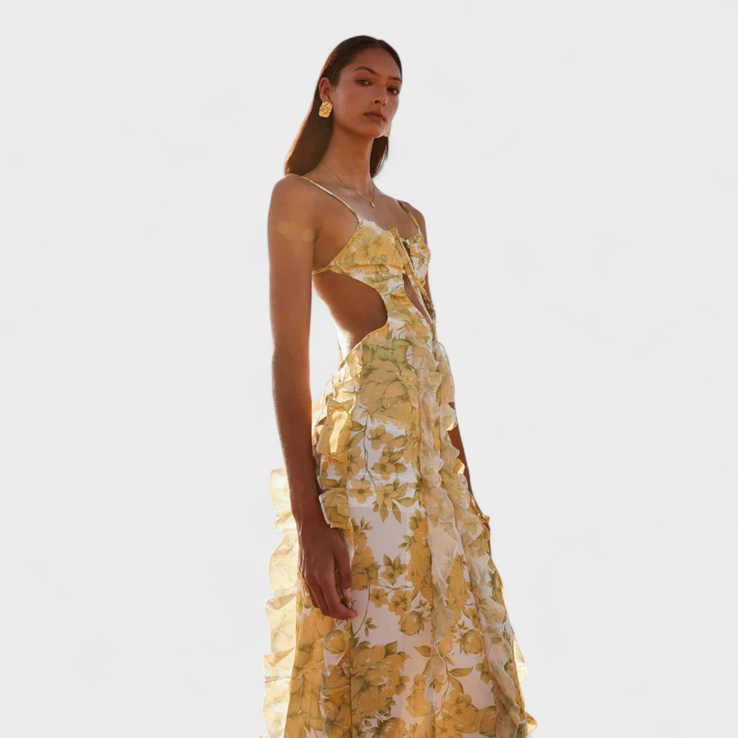 Sunset Kisses – Vestido Maxi con Volantes.