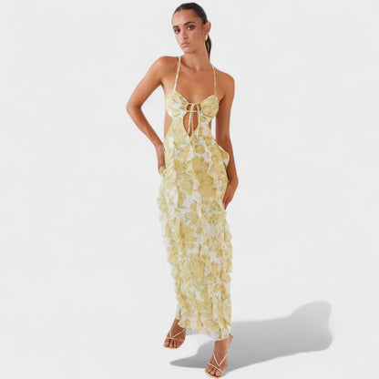 Sunset Kisses – Vestido Maxi con Volantes.