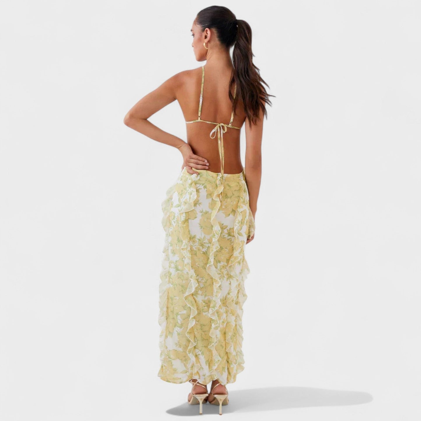 Sunset Kisses – Vestido Maxi con Volantes.
