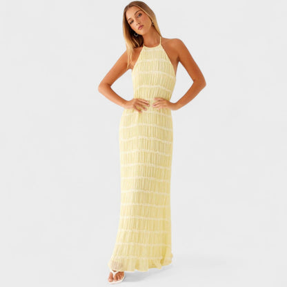 ADELINE - VESTIDO LARGO CON CUELLO HALTER ADELINE - VESTIDO LARGO CON CUELLO HALTER Rita Amarillo S 
