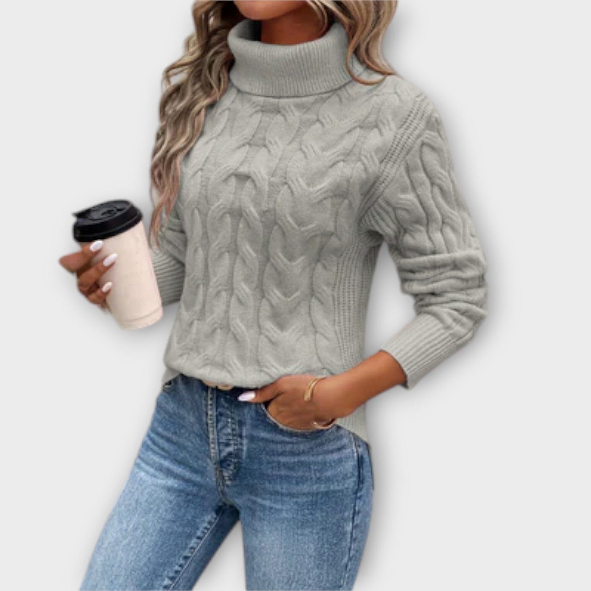 Amelia – Elegante Strickrollkragenpullover Amelia – Elegante Strickrollkragenpullover A minha loja Grau S 