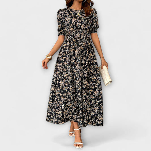 Amelia – Vestido con escote redondo y estampado floral Amelia – Vestido con escote redondo y estampado floral A minha loja Negro XS 