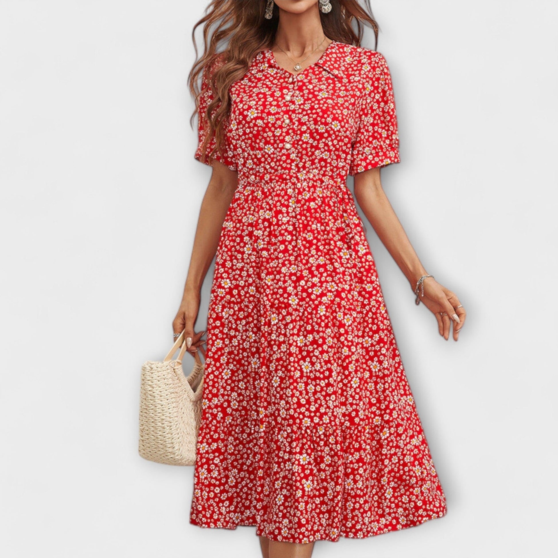 Amelia – Vestido con escote redondo y estampado floral Amelia – Vestido con escote redondo y estampado floral A minha loja Rojo XS 