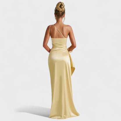 Ariel – Vestido Asimétrico Cetim Limón