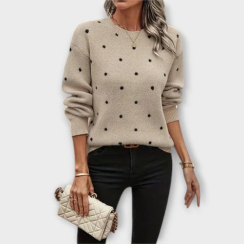 Ava – Suéter de Punto de Manga Larga con Estampado de Lunares Ava – Suéter de Punto de Manga Larga con Estampado de Lunares A minha loja Khaki XS 