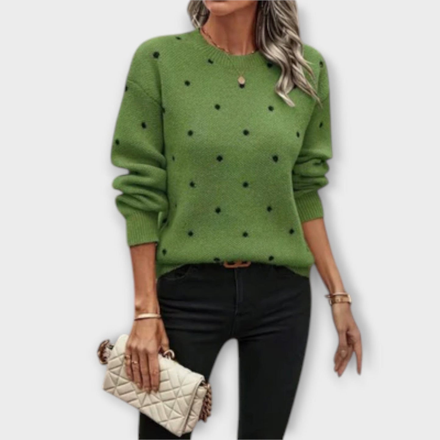 Ava – Suéter de Punto de Manga Larga con Estampado de Lunares Ava – Suéter de Punto de Manga Larga con Estampado de Lunares A minha loja Verde XS 
