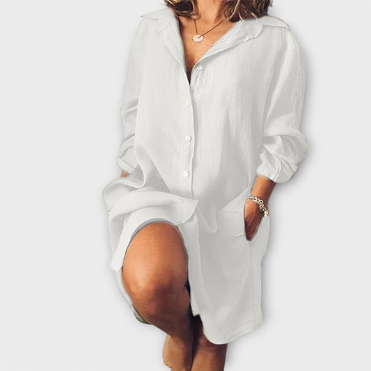 Blusa Casual de Lino para el Día a Día Blusa Casual de Lino para el Día a Día A minha loja Blanco S 