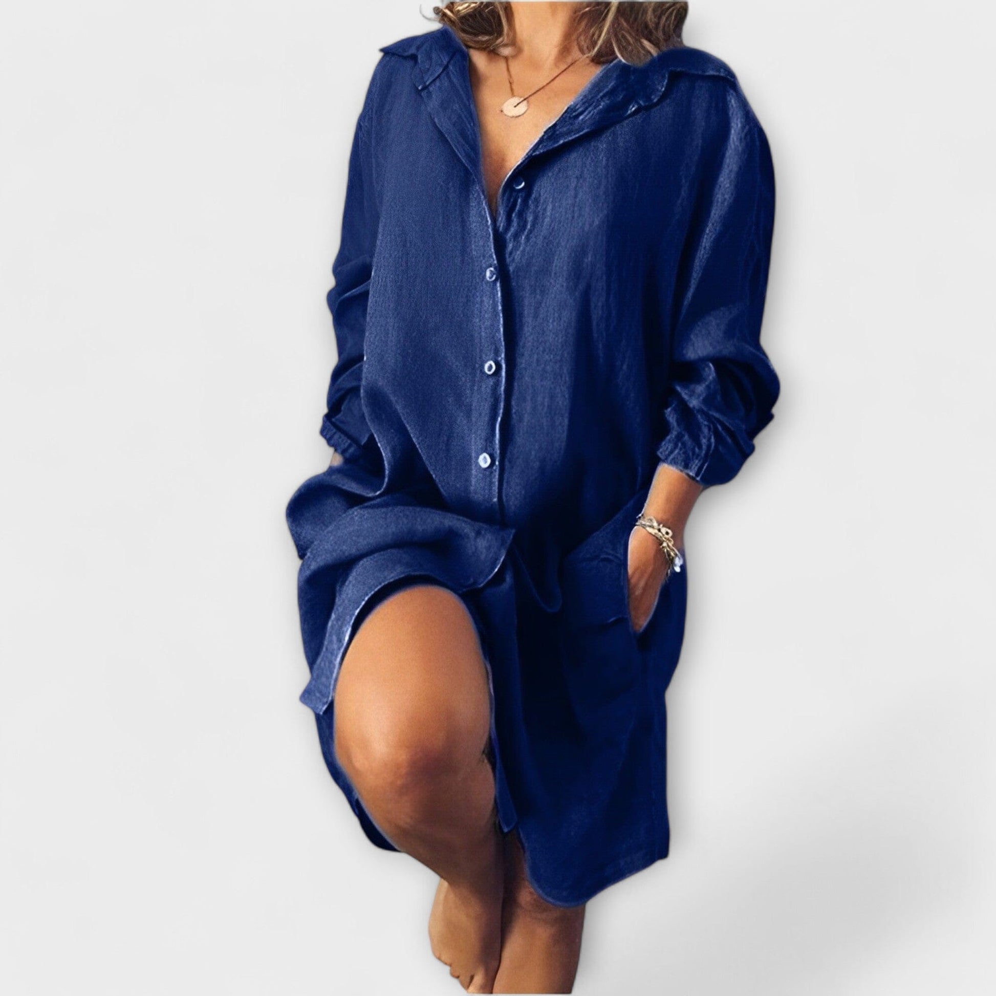 Blusa Casual de Lino para el Día a Día Blusa Casual de Lino para el Día a Día A minha loja Navy S 