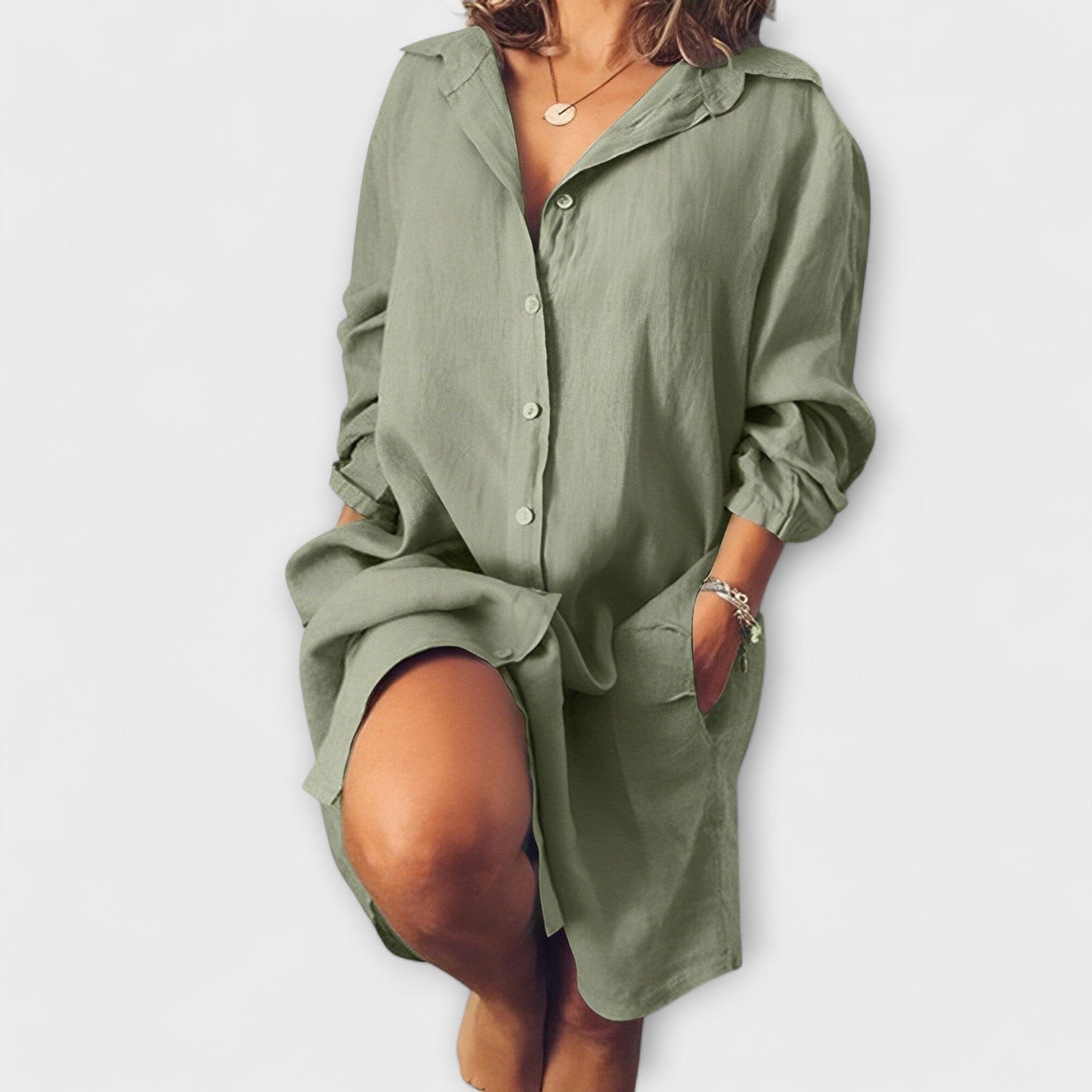Blusa Casual de Lino para el Día a Día Blusa Casual de Lino para el Día a Día A minha loja Verde S 