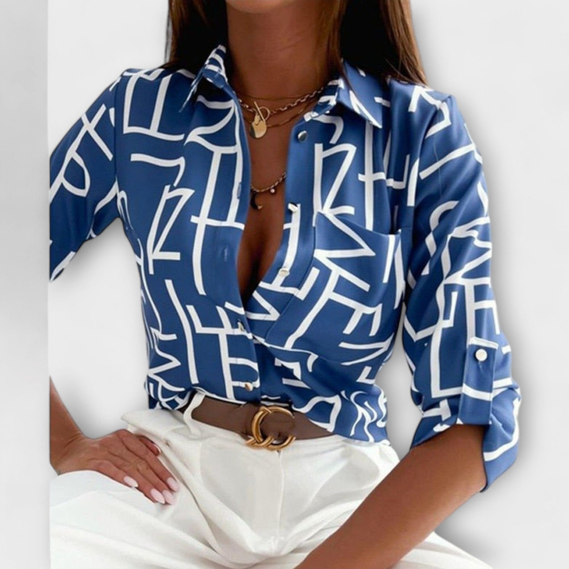 Blusa con Cuello Clásico Blusa con Cuello Clásico A minha loja Blaue Buchstaben S 