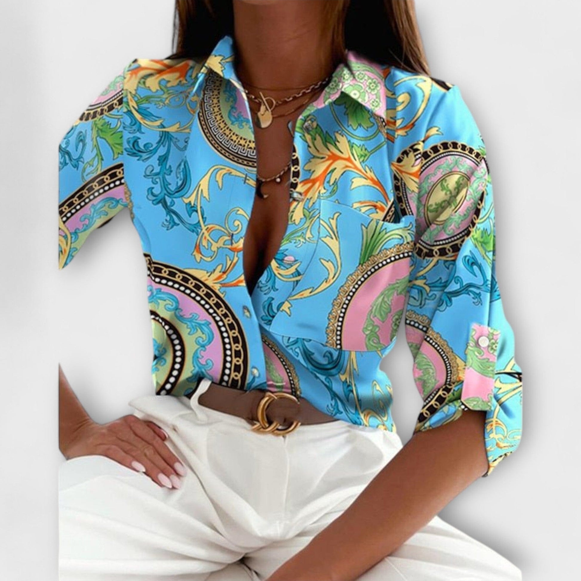 Blusa con Cuello Clásico Blusa con Cuello Clásico A minha loja Blauer Druck S 