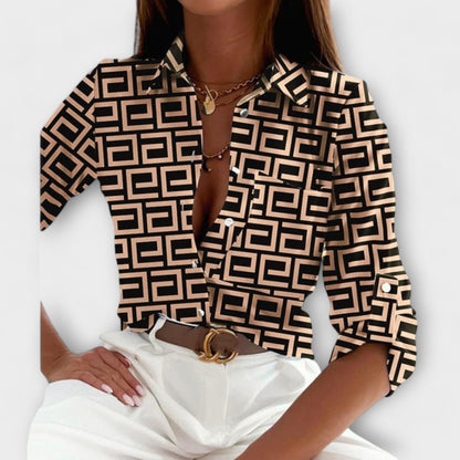 Blusa con Cuello Clásico Blusa con Cuello Clásico A minha loja Khaki-Labyrinth S 