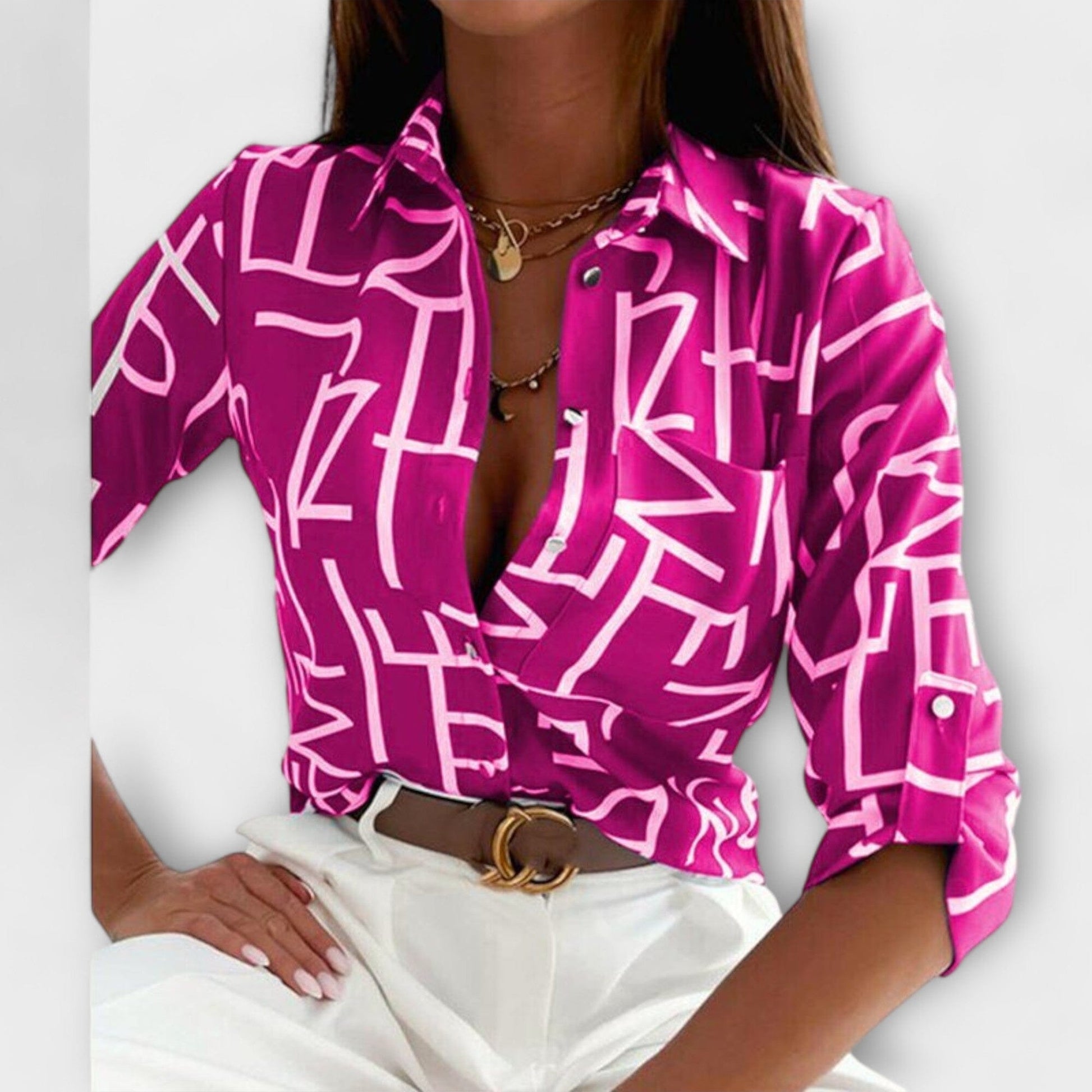 Blusa con Cuello Clásico Blusa con Cuello Clásico A minha loja Lila und rote Buchstaben S 