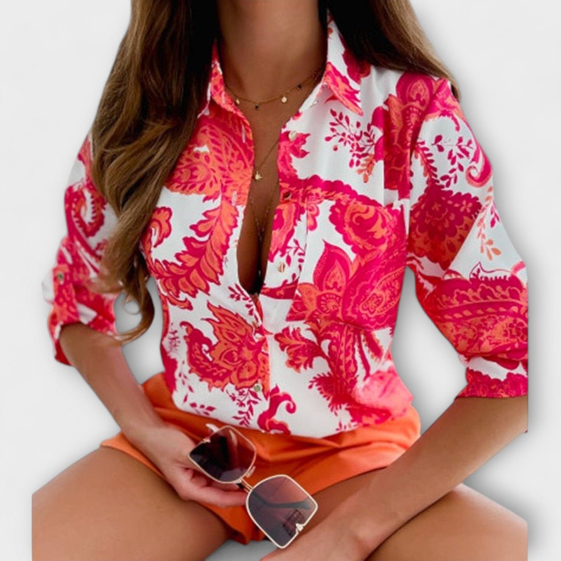Blusa con Cuello Clásico Blusa con Cuello Clásico A minha loja Orange Rose S 