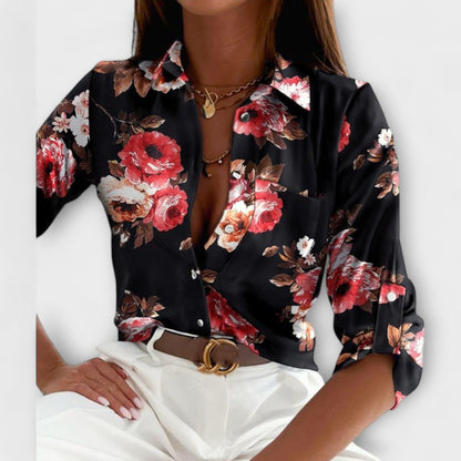 Blusa con Cuello Clásico Blusa con Cuello Clásico A minha loja Schwarze und rosa Blumen S 