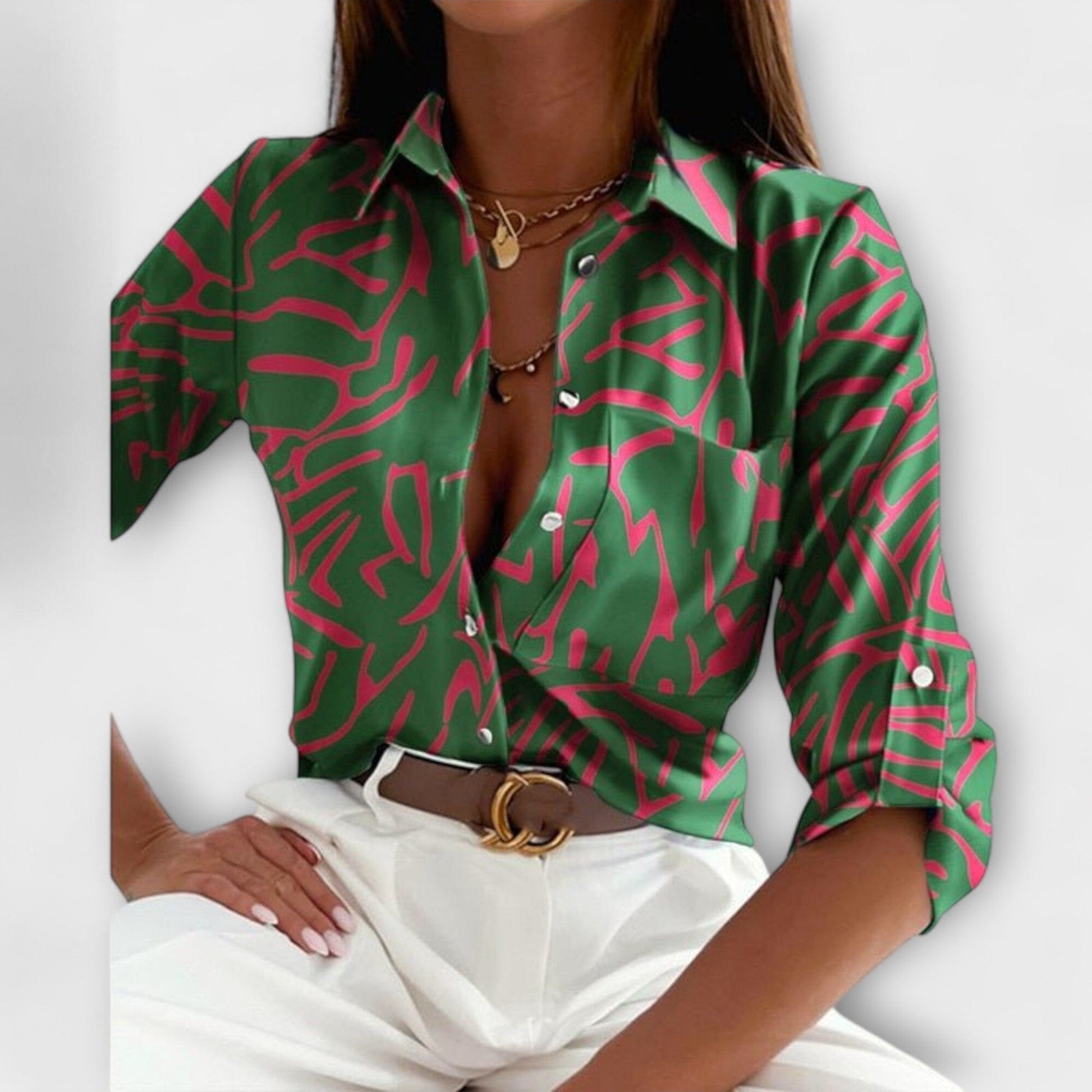 Blusa con Cuello Clásico Blusa con Cuello Clásico A minha loja Verde S 
