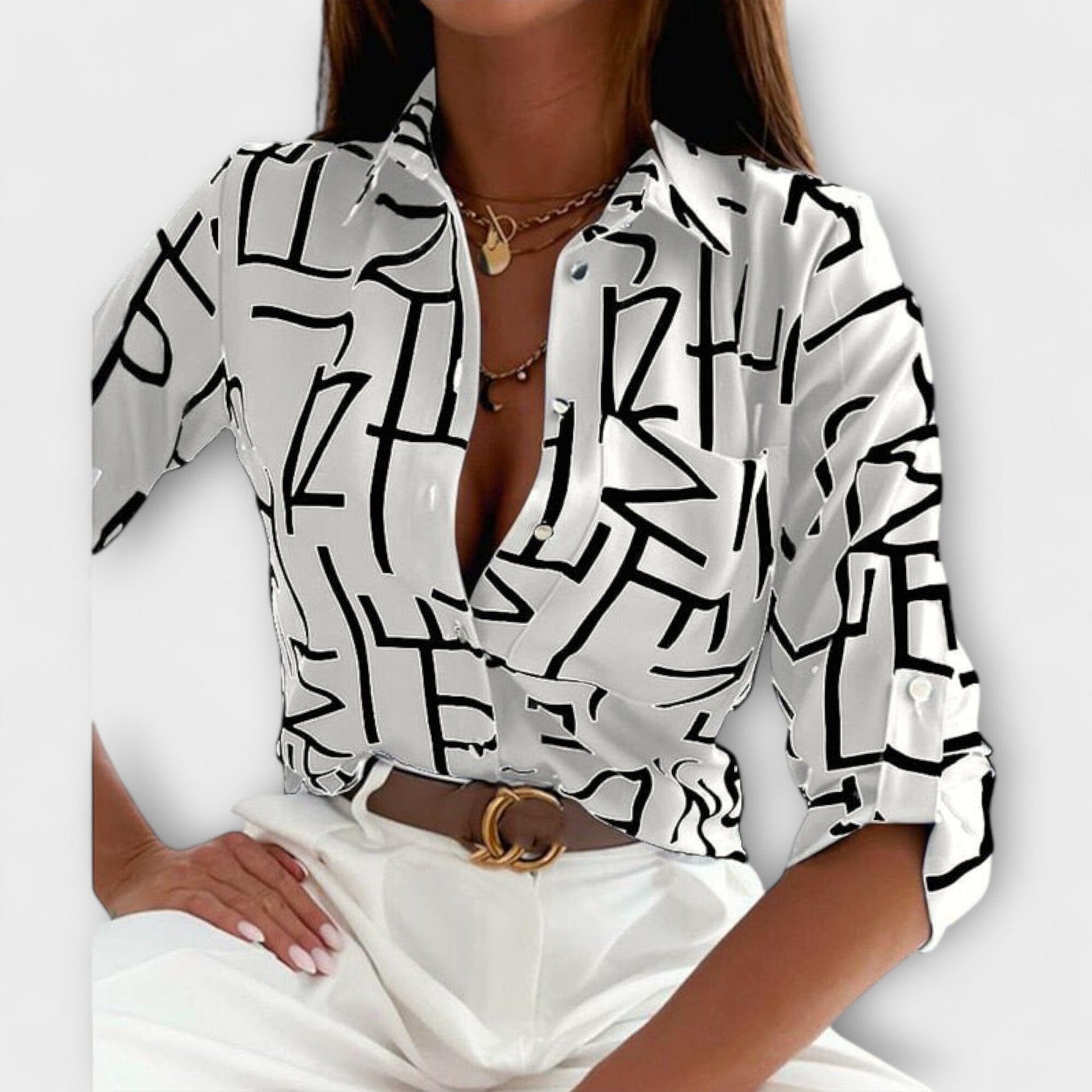 Blusa con Cuello Clásico Blusa con Cuello Clásico A minha loja Weißer Schriftzug S 