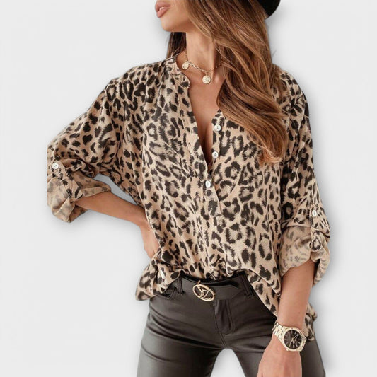 Blusa Moderna con Estampado de Leopardo Blusa Moderna con Estampado de Leopardo A minha loja Aprikose S 
