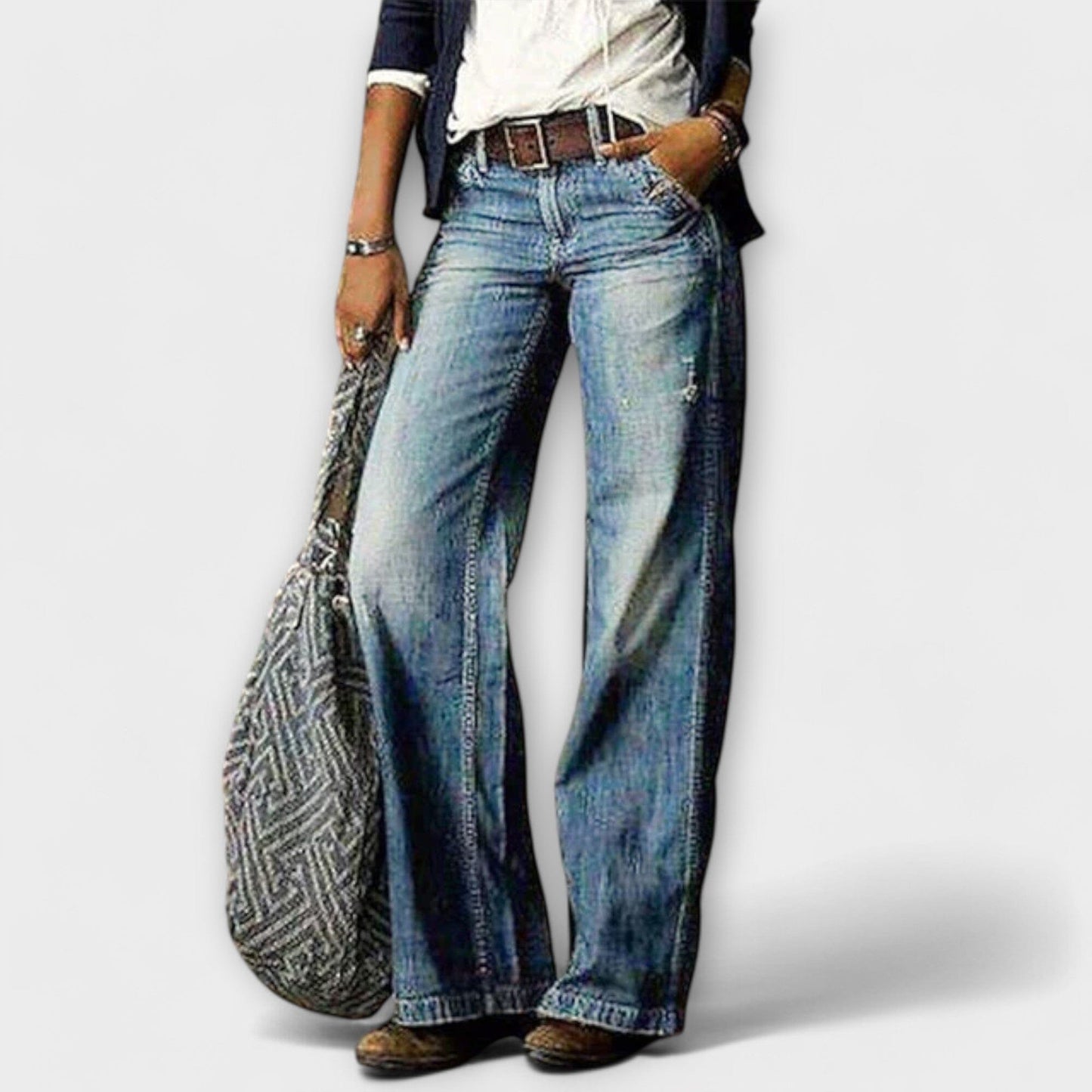 Cess – Pantalón de mezclilla de pierna ancha Cess – Pantalón de mezclilla de pierna ancha A minha loja Azul XS 