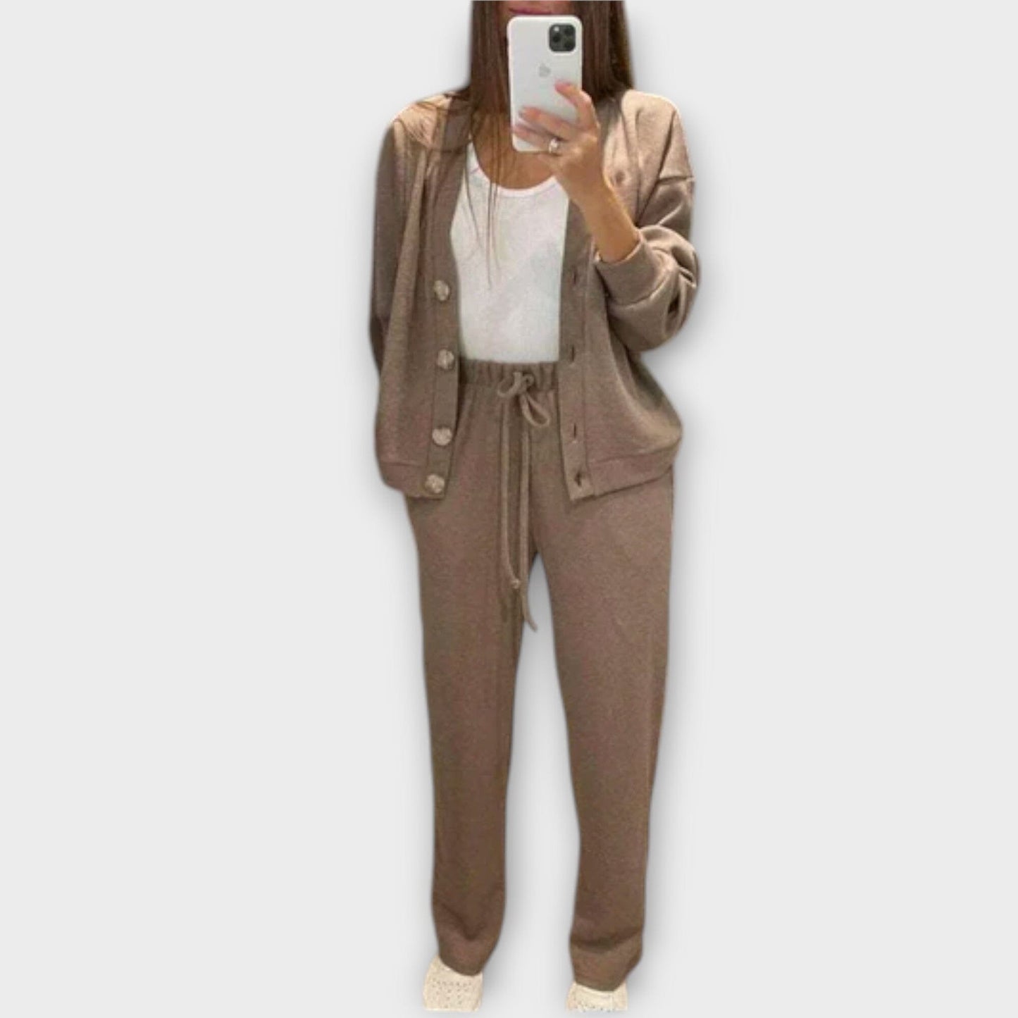 Chantal – Conjunto de Cardigan y Pantalones Chantal – Conjunto de Cardigan y Pantalones A minha loja Khaki S 