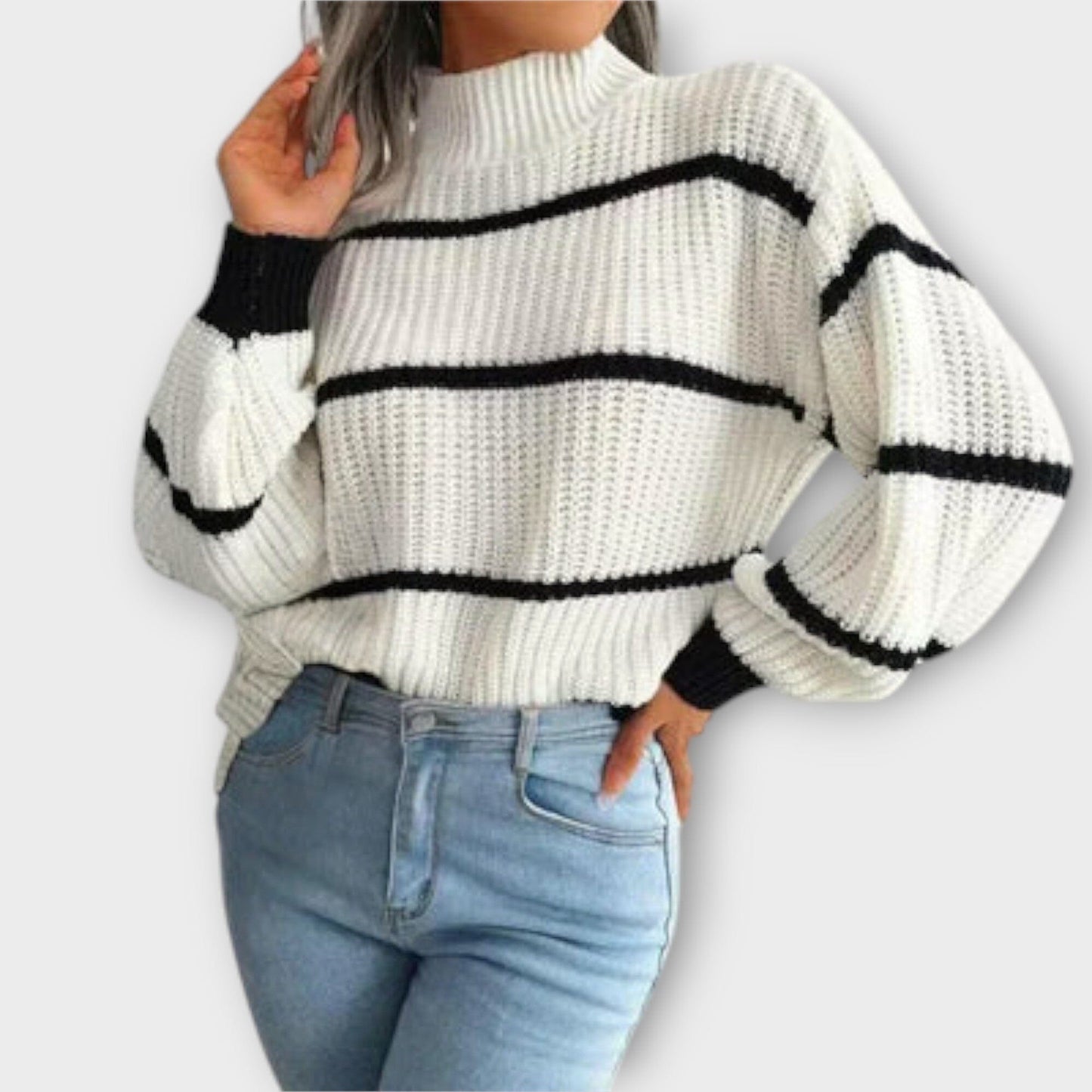 Chavala - Suéter de Cuello Alto a Rayas Chavala - Suéter de Cuello Alto a Rayas A minha loja Blanco S 